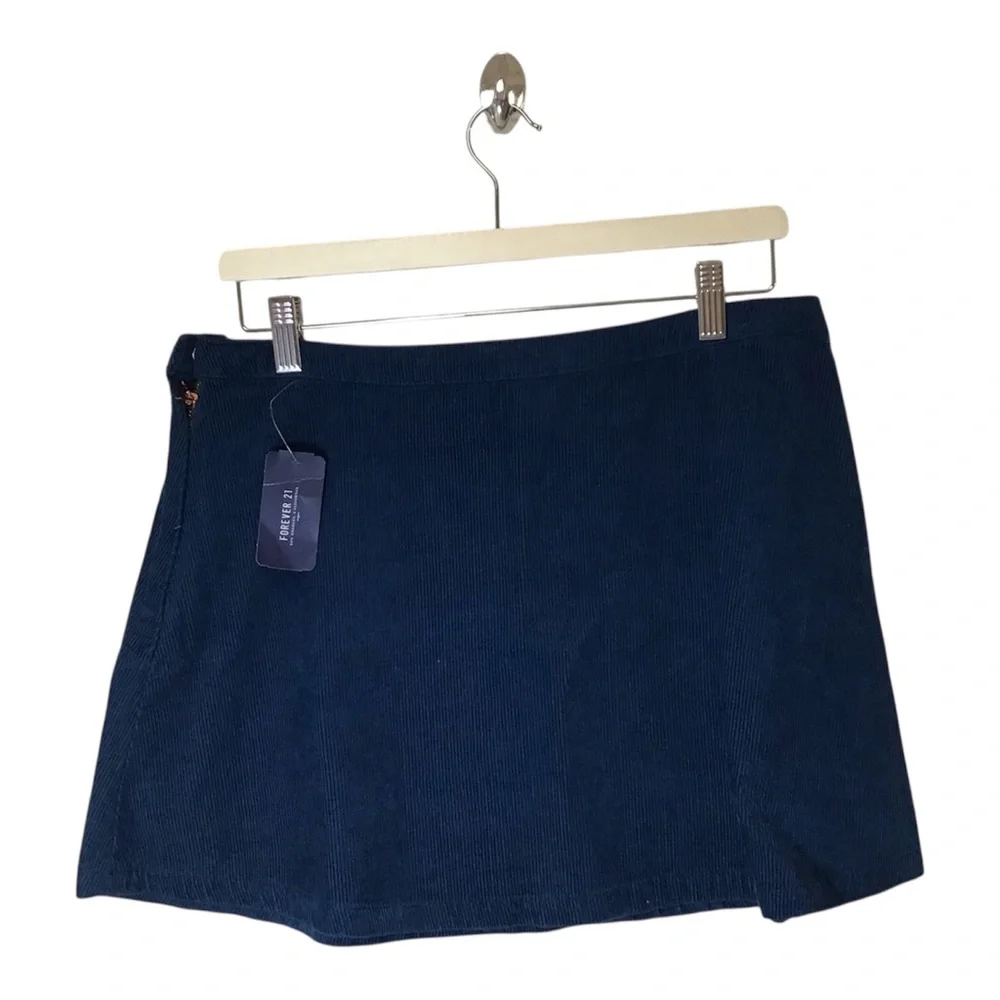 NWT Corduroy Mini Skirt Navy Blue A-Line High Waist S/M Dark Academia 90s Indie